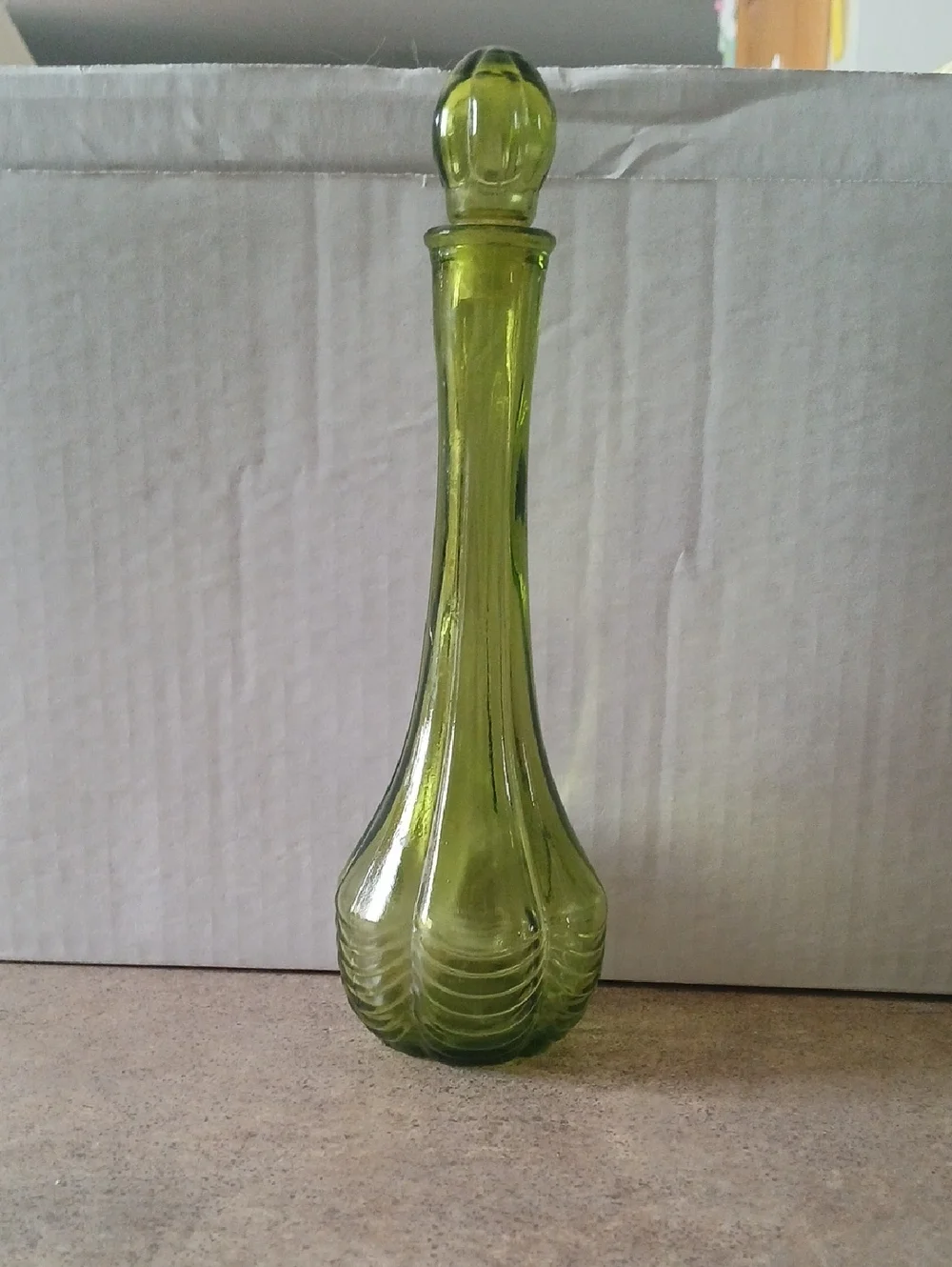 Avon Green Glass (Empty) Bath Oil Bottle with Bulb Stopper